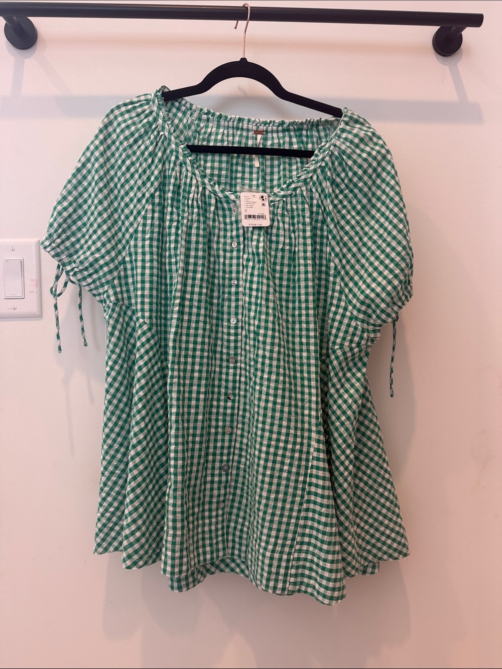 Free People Green Gingham Button-Down Mini Dress